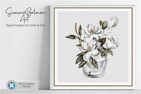 Magnolias In A Vase Cross Stitch Pattern Graphic By Simone Balman Art