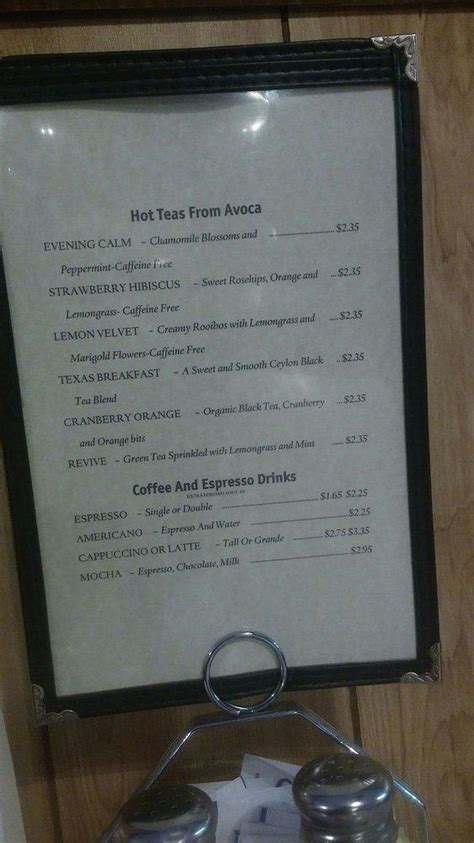 Menu at Swiss Pastry Shop cafe, Fort Worth