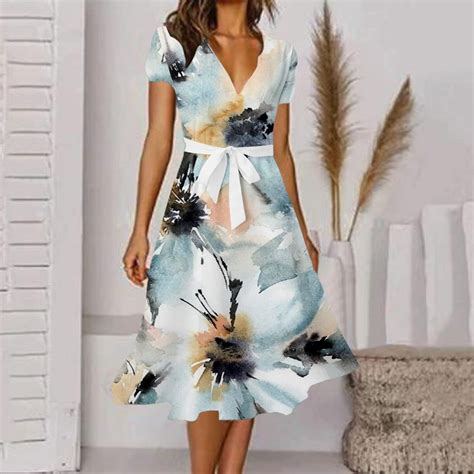 Tianek Female Party Dress V Neck Floral Elegant Ball Gown Wedding Dress