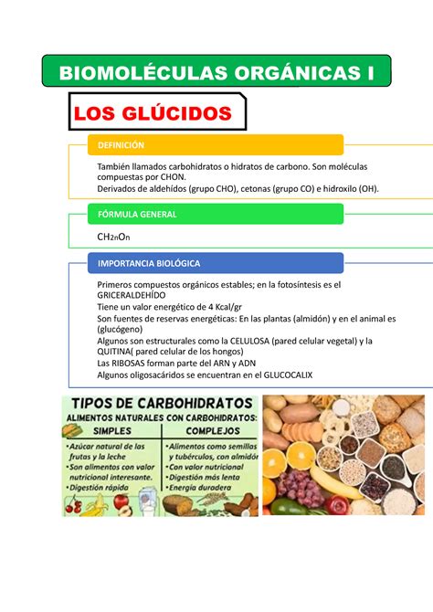 Biomoléculas orgánicas También llamados carbohidratos o hidratos de