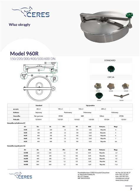 Model 960R 150/220/300/400/500/600 mm 0,05 Bar