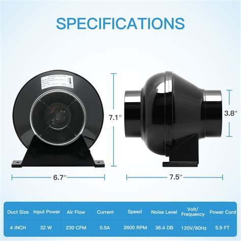 Ipower 4 Inch 230 Cfm Inline Duct Ventilation Fan With 350w Variable Speed Controller For