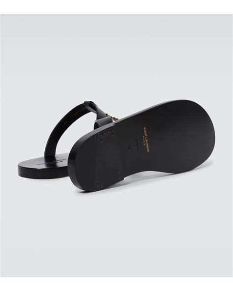 Saint Laurent Cassandre Leather Thong Sandals In Brown For Men Lyst