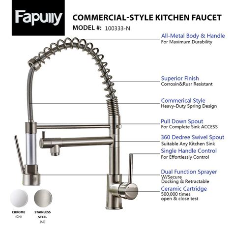 Fapully Kitchen Faucet Contemporary Spring Design Single Handle Copper With Pull Down Andout