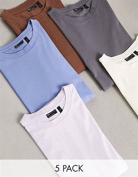 Asos Design 5 Pack Oversized T Shirt With Crew Neck In Multiple Colors