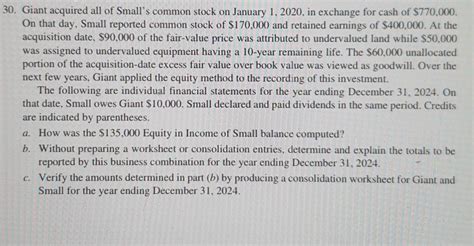 Solved Giant Acquired All Of Small S Common Stock On Chegg