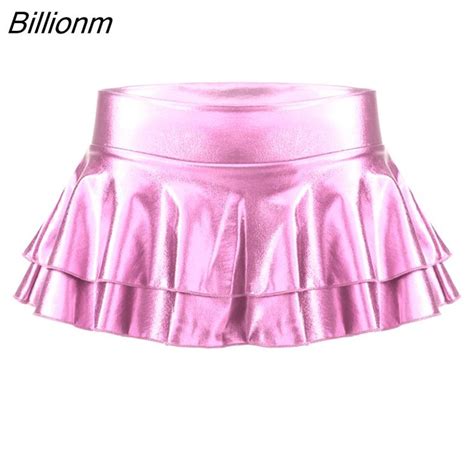 Billionm Womens Rave Clothes Pole Dance Skirts Shiny Metallic Low Rise