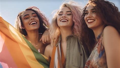 Diversos jóvenes amigos celebrando la imagen del festival del orgullo gay ia generativa Foto