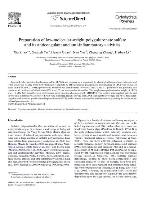 Pdf Preparation Of Low Molecular Weight Polyguluronate Sulfate And