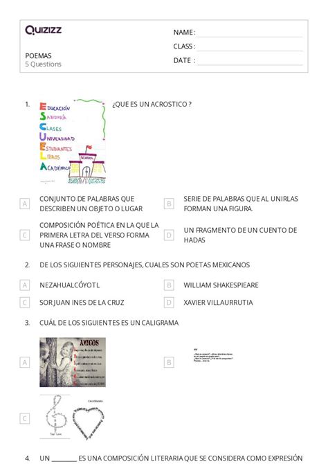 Poemas Hojas De Trabajo En Quizizz Gratis E Imprimible