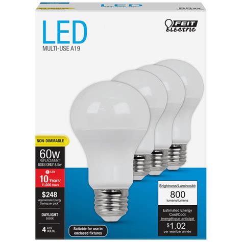 Feit Electric 8.5W LED A19 Frosted Daylight Non-Dimmable Light Bulbs ...