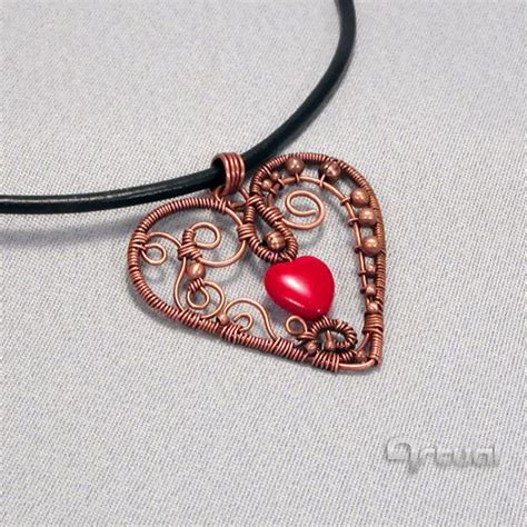 Wire Pendant With Red Glass Heart Pendant Valentine S Etsy Heart Jewelry Red Glass Heart