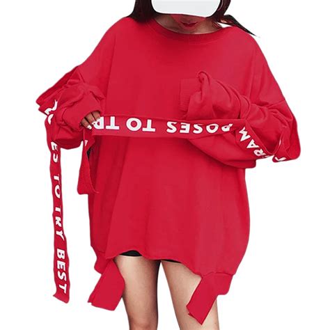 Korean Fashion Harajuku Women Autumn Oversized Hoodies With Ribbon Long Sleeve Tumblr Hoodie