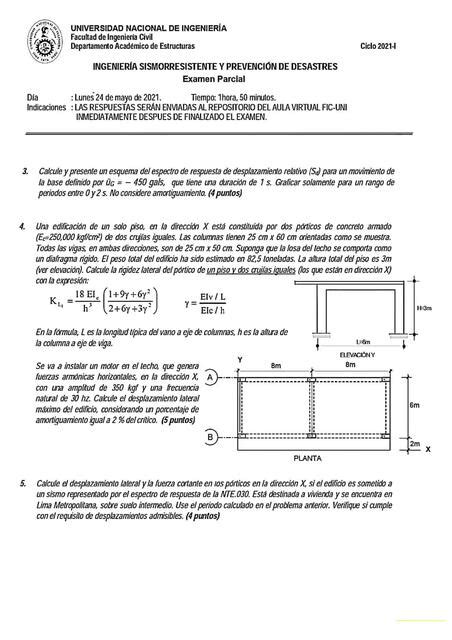 Solucionario De Examen Parcial De Sismorresistente Uni Apuntes De