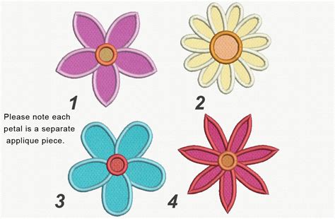 Flowers Applique Machine Embroidery Design 4 Designs by 2 | Etsy