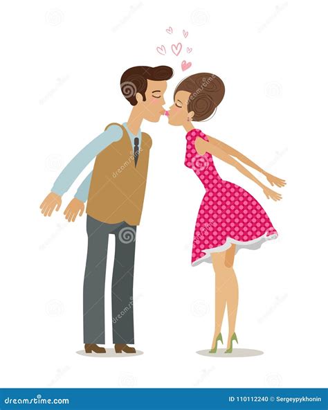 Kiss, Love, Romance Concept. Happy Couple Kissing. Cartoon Vector ...