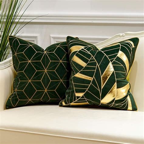 Avigers 18 X 18 Inches Green Gold Plaid Cushion Case Luxury European Throw Pillow Cover