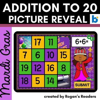 mardi gras math activity addition   mystery picture  rogans