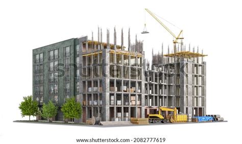 Building Half Construction Finished Building Facade Stock Illustration ...