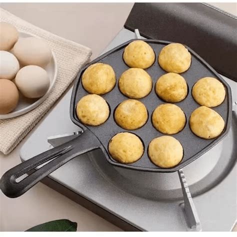 Cast Iron Takoyaki Pan 12 Holes Non Stick Deep Octopus Ball Pan No