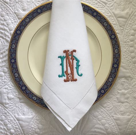 Custom Embroidered Monogrammed Linen Dinner Napkins Etsy