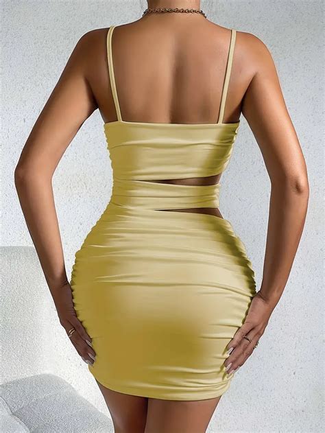 Y2k Solid Hollow Bodycon Cami Dress Sexy Spaghetti Dress Temu