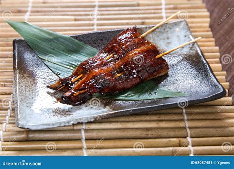 Japanese Unagi Eel Kushiyaki Skewered And Grilled Meat Stock Image