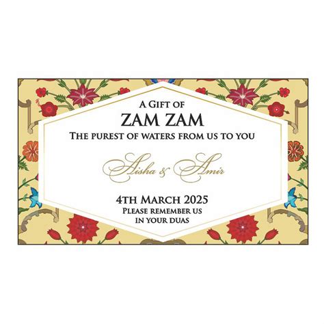 Vintage Floral Personalised Zam Zam Bottle Wedding Stickers My Favours