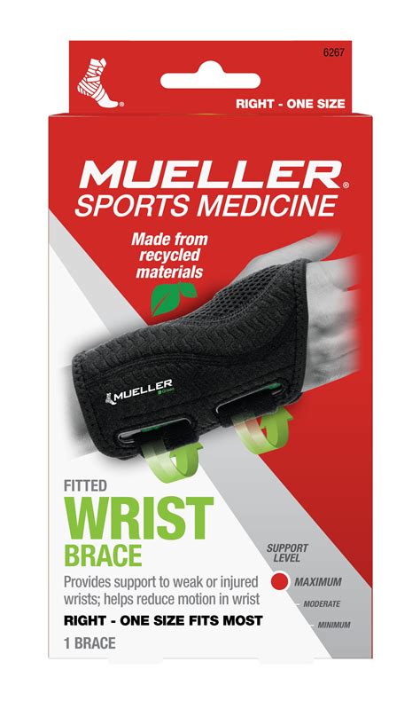 Mueller Green Fitted Wrist Brace Black One Size Fits Most Right Hand