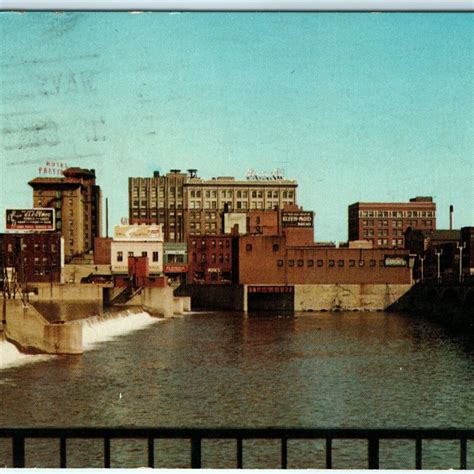 1970 Waterloo Ia Dam Downtown Skyline Chrome Photo Postcard 4th St