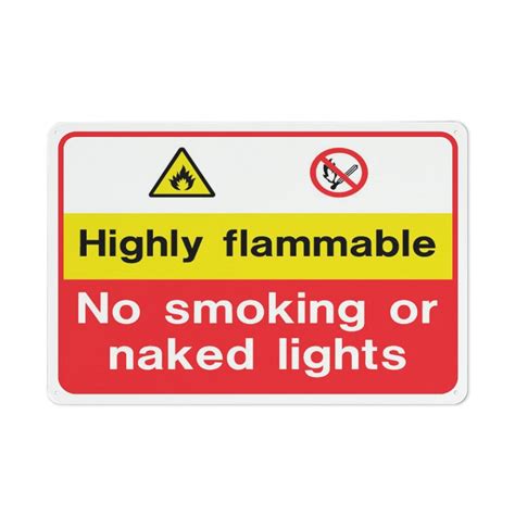 Highly Flammable No Smoking Or Naked Lights Sign 12x8 Inch Aluminum Uv Ink Printed For House And