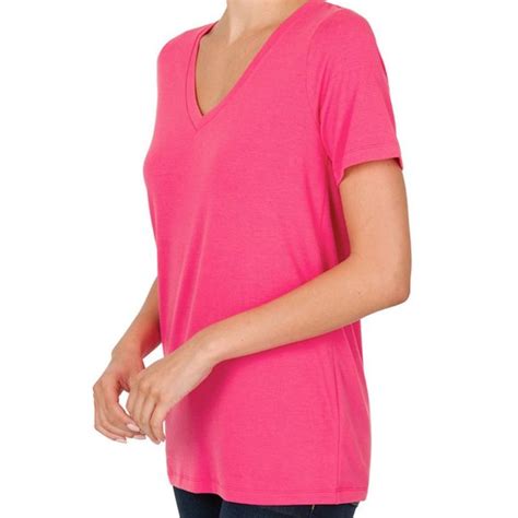 Zenana Outfitters Tops New Zenana Fuchsia Vneck Short Sleeve Top