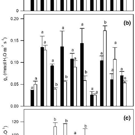 A Net Photosynthetic Rate Pn B Stomatal Conductance G S And C