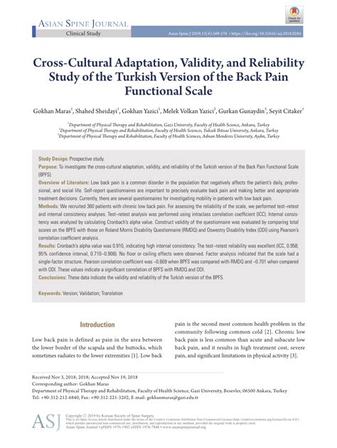 Pdf Cross Cultural Adaptation Validity And Reliability Study Of The