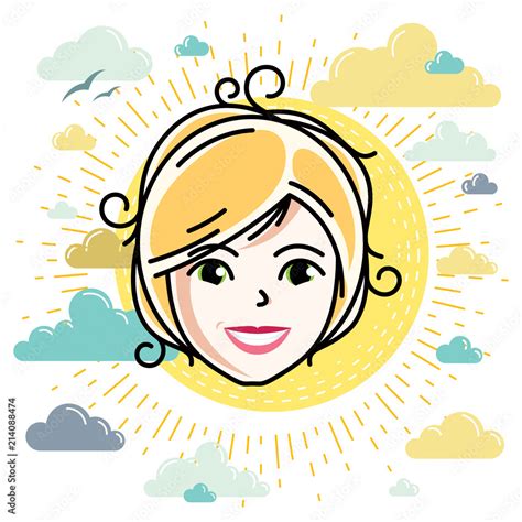 Beautiful Women Face Human Head Vector Character Attractive Blonde Lady Face Features Stock