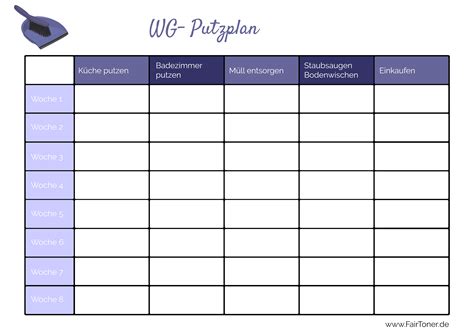 Putzplan Zum Ausdrucken Kostenlose Vorlagen