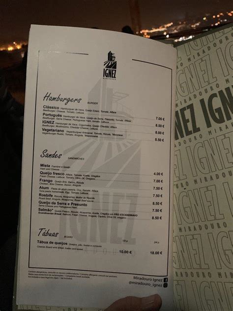 Menu Em Miradouro Ignez Pub Bar Porto