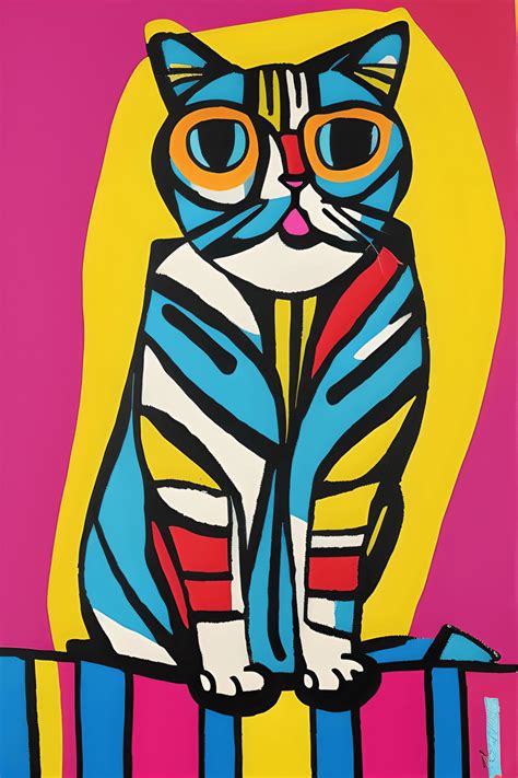 Cute Cat Pop Art Painting · Creative Fabrica