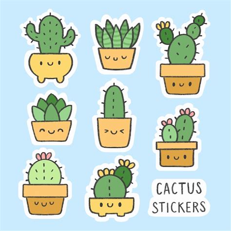 Kawaii Cactus Clipart Vector Set Kawaii Sticker Cactus Edition Kawaii