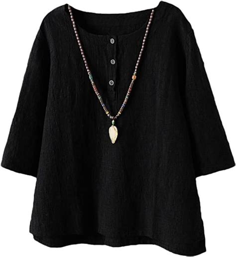 Vogstyle Womens New Cotton Linen Tunic Tee Shirt Jacquard Tops