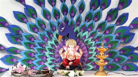 गणपती डेकोरेशन २०१९ Paper Peacock Ganpati Decoration Eco Friendly D Paper Flower