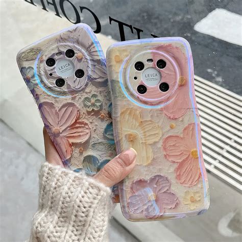 Fashion Laser Blue Light Flowers Phone Case For Huawei Mate