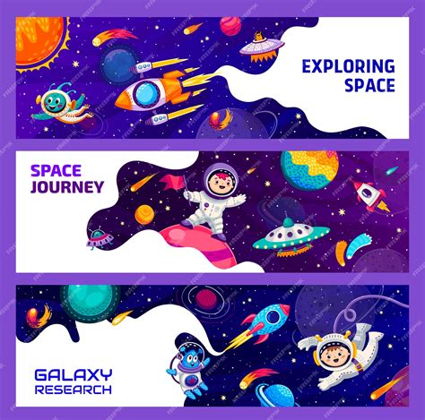 Premium Vector | Kids astronauts in outer space Aliens UFO and galaxy ...