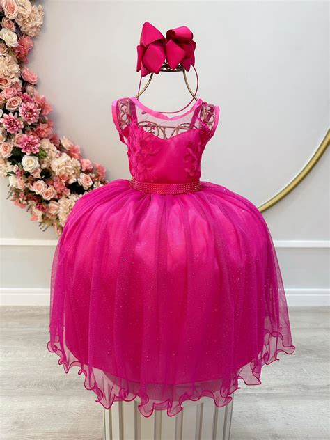 Vestido Infantil Pink Renda Realeza E Tule Glitter Rosa Charmosa