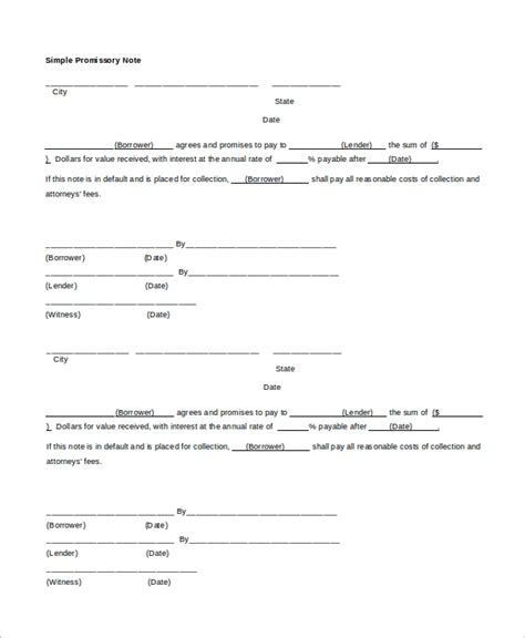 Blank Printable Promissory Note