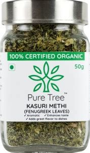 Pure Tree Organic Dried Fenugreek Leaves Kasoori Methi Glass Bottle