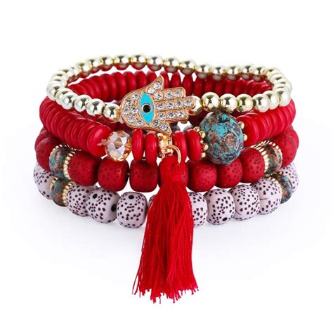 Pulsera De Múltiples Capas Con Borlas De Cuentas Bohemias Monani