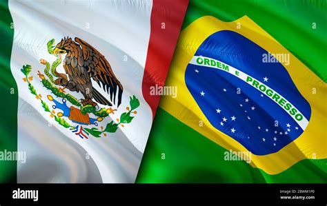 Mexico and Brazil flags. 3D Waving flag design. Mexico Brazil flag ...