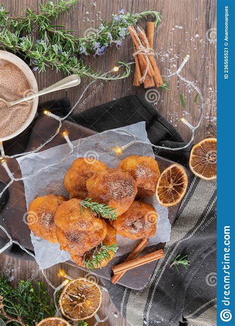 Traditional Portuguese Christmas Sweets Sonhos With Sugar And Cinnamon