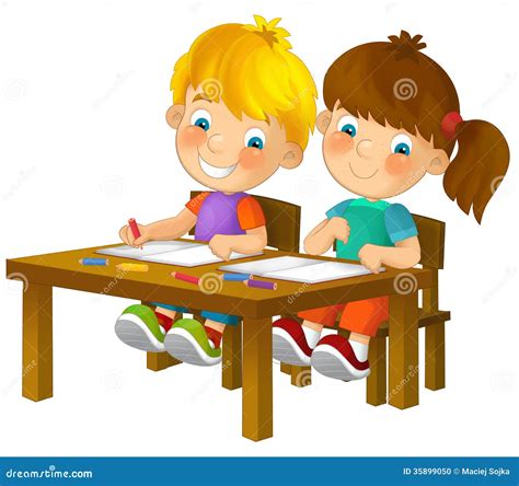 Cartoon Children Sitting - Learning - Illustration For The Children XXL Stock Photo - Image ...